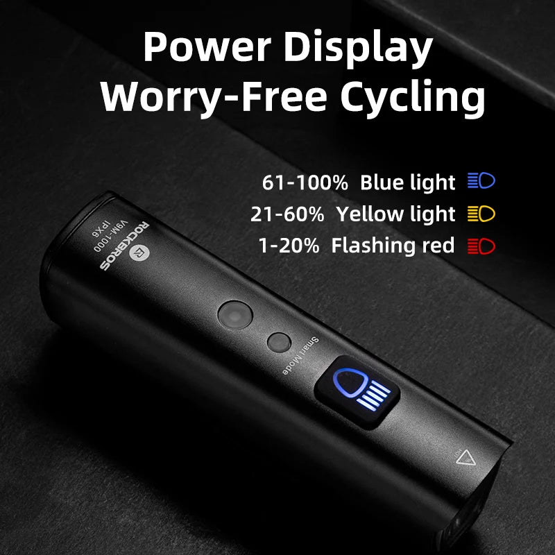 Bicycle Light Smart Vibration Sensing 1000Lumen 4000mAh 5 Modes Type-c LED