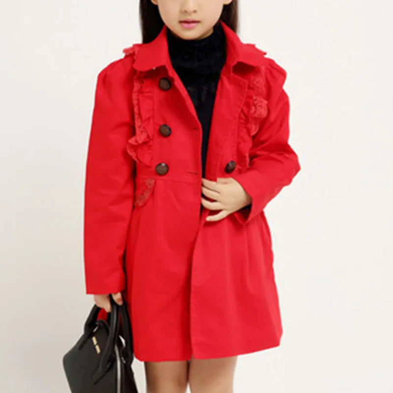 Spring Autumn Girls Lace EdgeTrench Coats