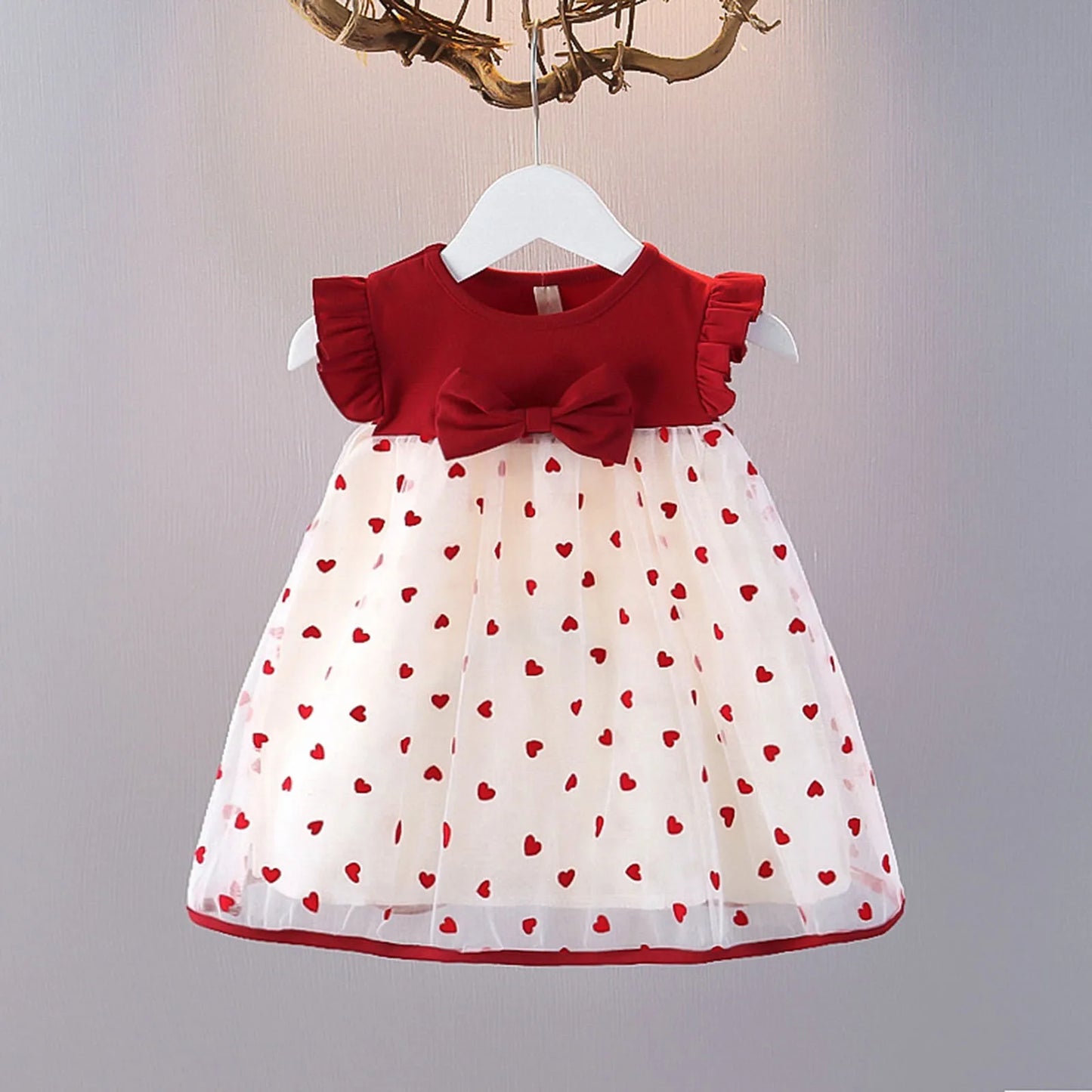 Children'S Bowknot Flying Sleeve Dress (Valentine Girl)