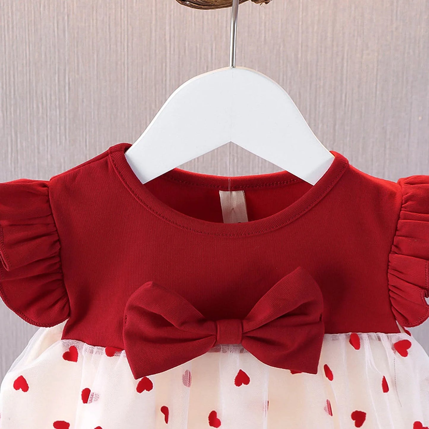 Children'S Bowknot Flying Sleeve Dress (Valentine Girl)