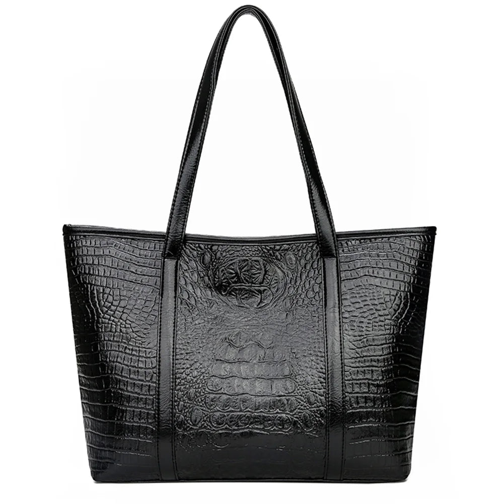 Simple Crocodile Leather Women Shoulder Travel Handbag