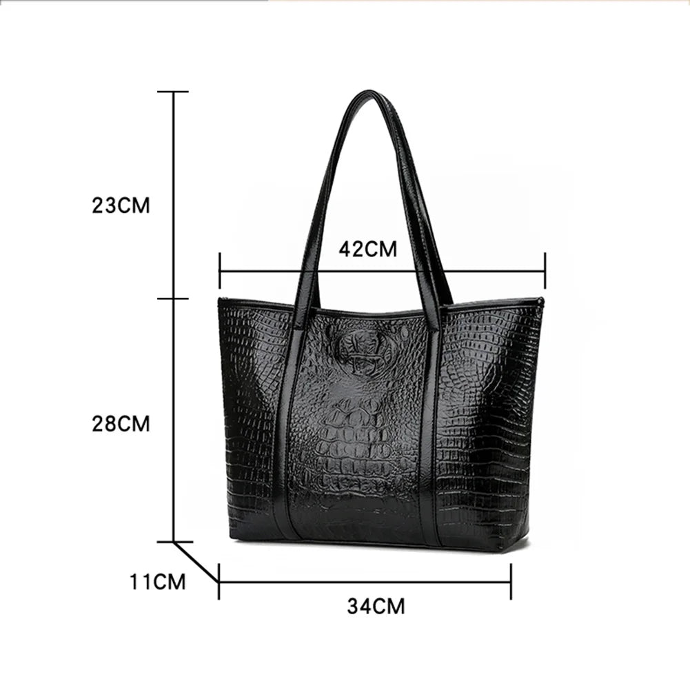 Simple Crocodile Leather Women Shoulder Travel Handbag