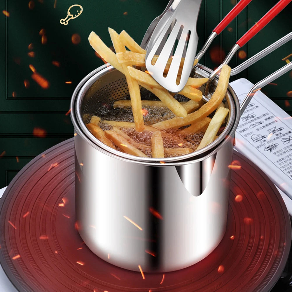 1200ML  Fryer Pot with Strainer Basket [S Steel 304 ][for French Fry Chicken ]