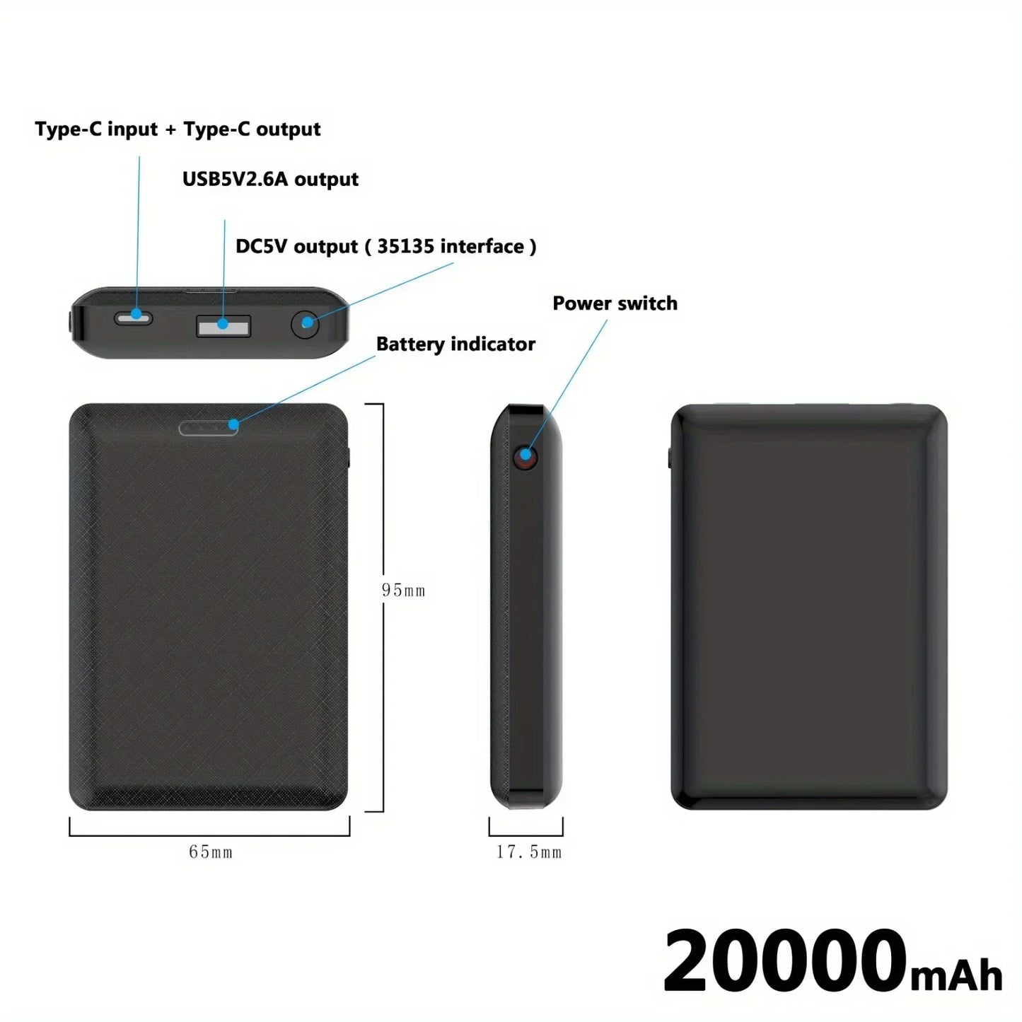 Power Bank DC5V Portable 20000mAh