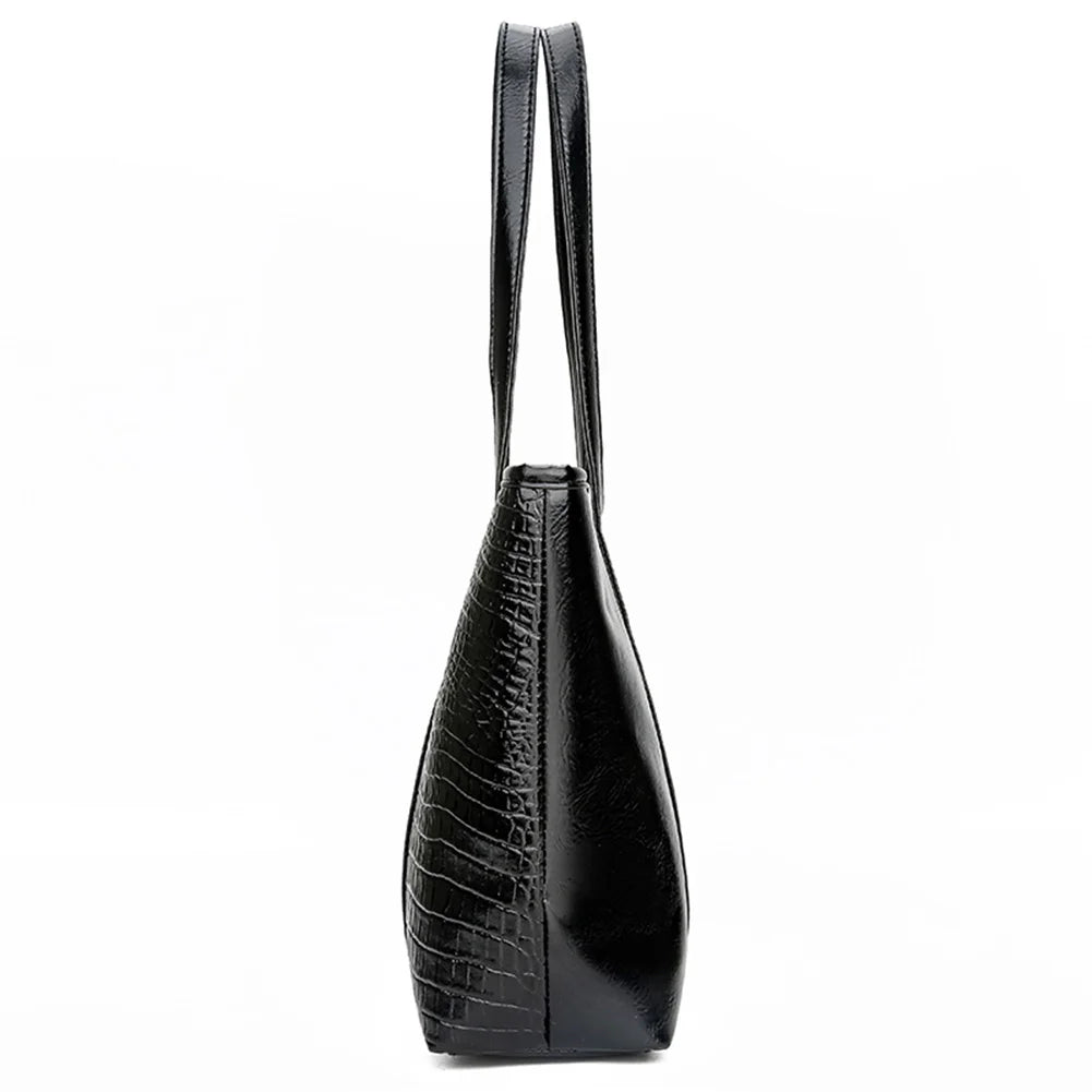 Simple Crocodile Leather Women Shoulder Travel Handbag