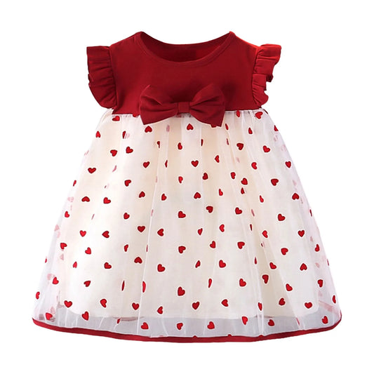 Children'S Bowknot Flying Sleeve Dress (Valentine Girl)