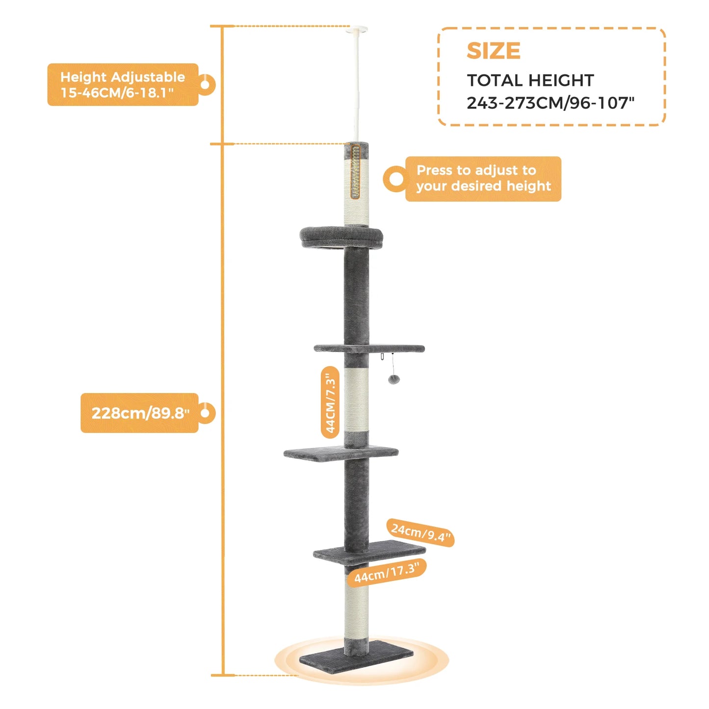 Cat Tree for Indoor, Adjustable Height