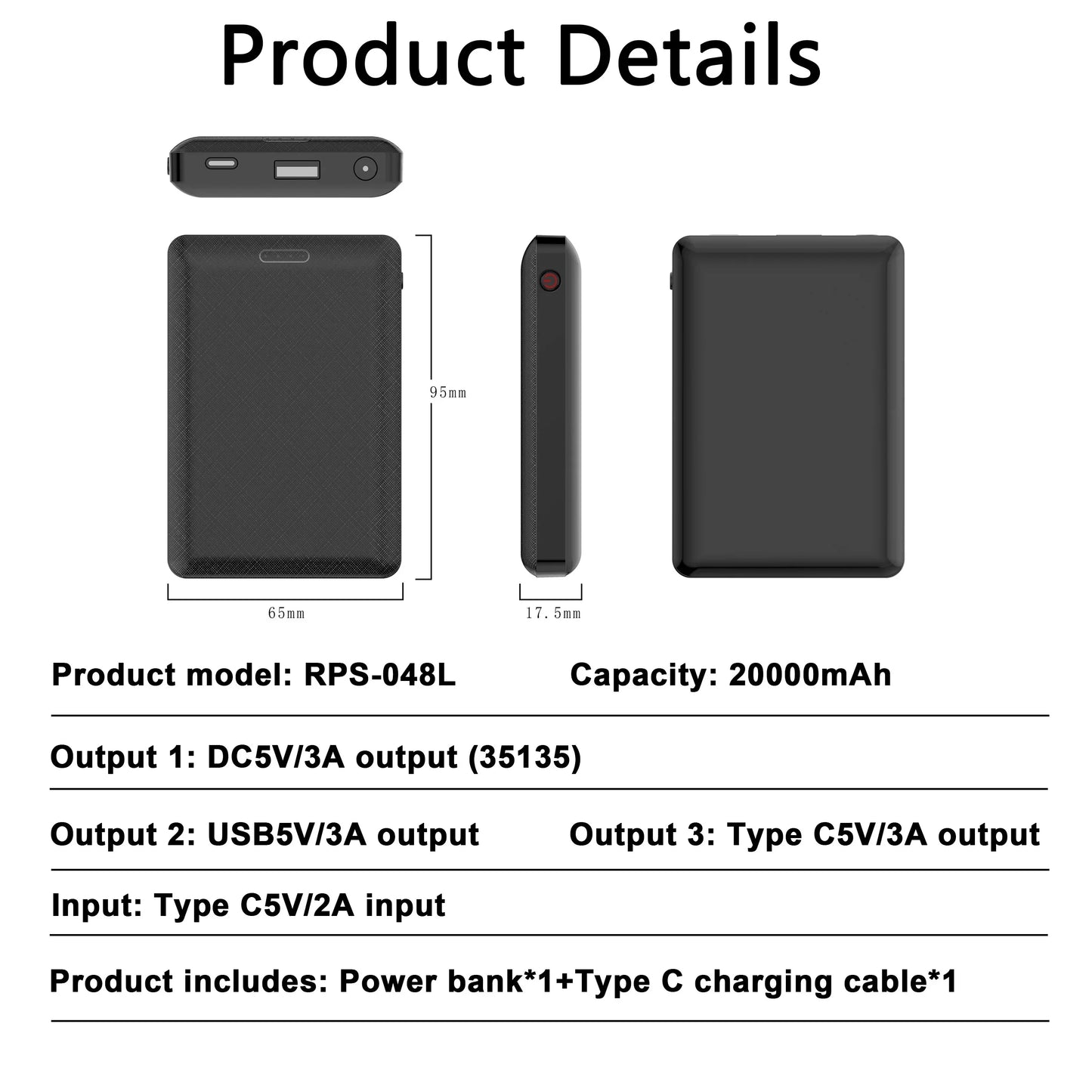 Power Bank DC5V Portable 20000mAh